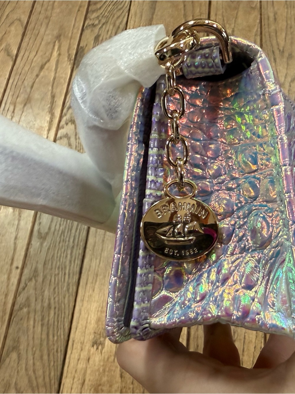 Brahmin Minuette Iridescent Croc-Embossed Clutch in Pink, Purple & Green - Picture 11 of 16
